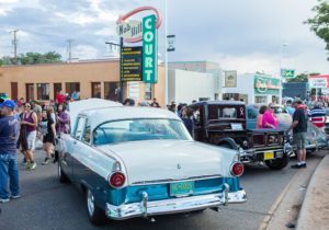 A classic car show in Summer 2015 along Central Avenue in Nob Hill. Photo by Eric Williams, City of Albuquerque.
